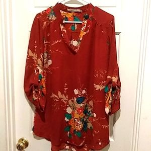 Retro print tunic blouse